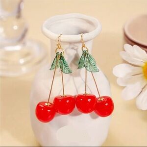 Cherry Earrings Hanging Resin Glass